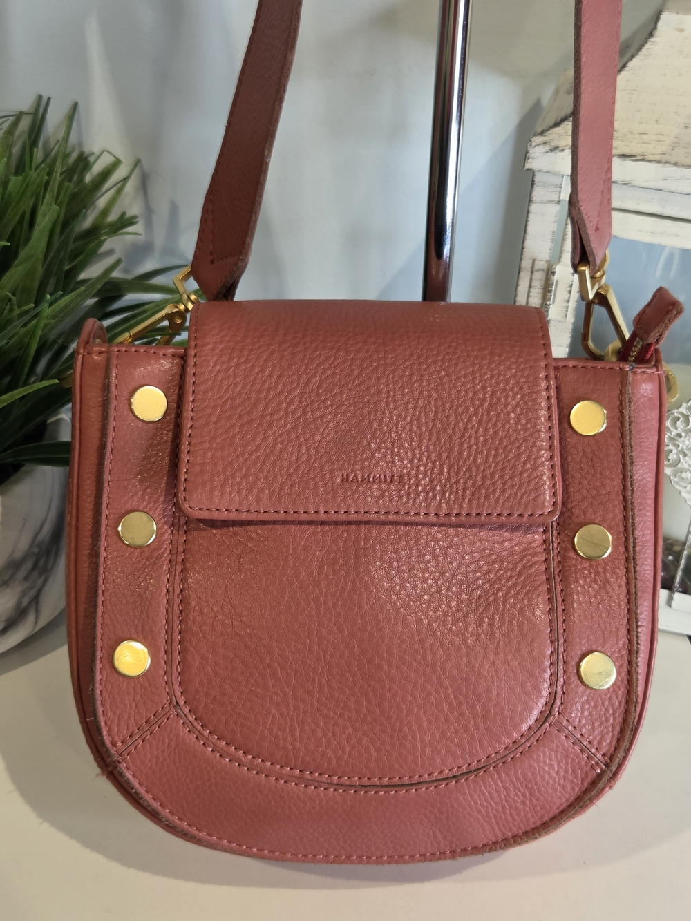 Hammitt Kayce Saddle Med Crossbody - RARE Rouge Pink & Brushed Gold-2023